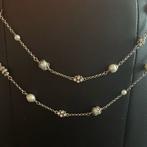 Brighton long silver, pearl and crystal necklace